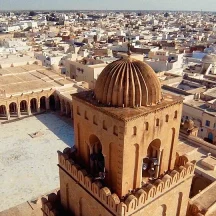 Coupoles de brique et minaret de la Grande Mosquee de Kairouan